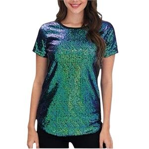 Spadehill Mermaid Sequin Oil Slick Top L